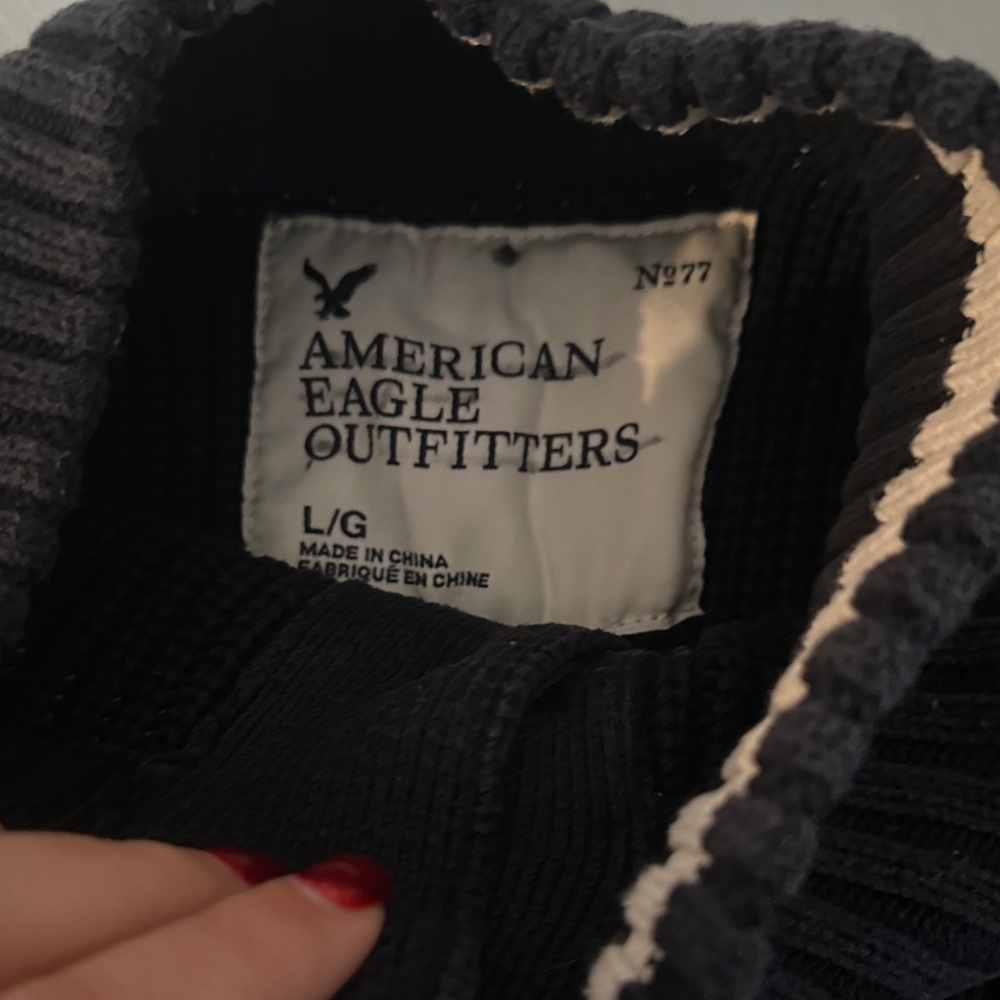 American Eagle Outfitters Y2K 2000s Navy Ribbed Mock Turtleneck Sweater Men’s L - Picture 6 of 10